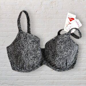 NWT FREYA Standard Run Wild Idol Black White Leopard Shape Molded Bikini Top 34G